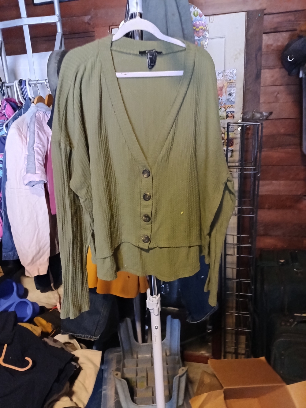 Forever 21 Olive Green V-Neck Button Cardigan
